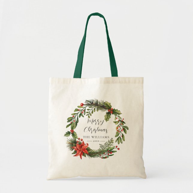 Bolso De Tela Navidades de familia botánica Floral Poinsettia (Frente)