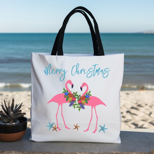 Bolso De Tela Navidades de Flamingos saludan a Starfish Azul (Subido por el creador)