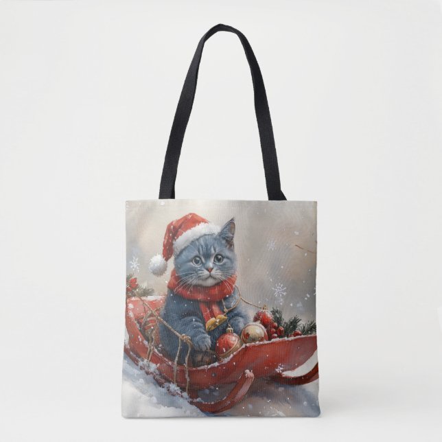 Bolso De Tela Navidades de gato azul oriental con manchas que la (Anverso)