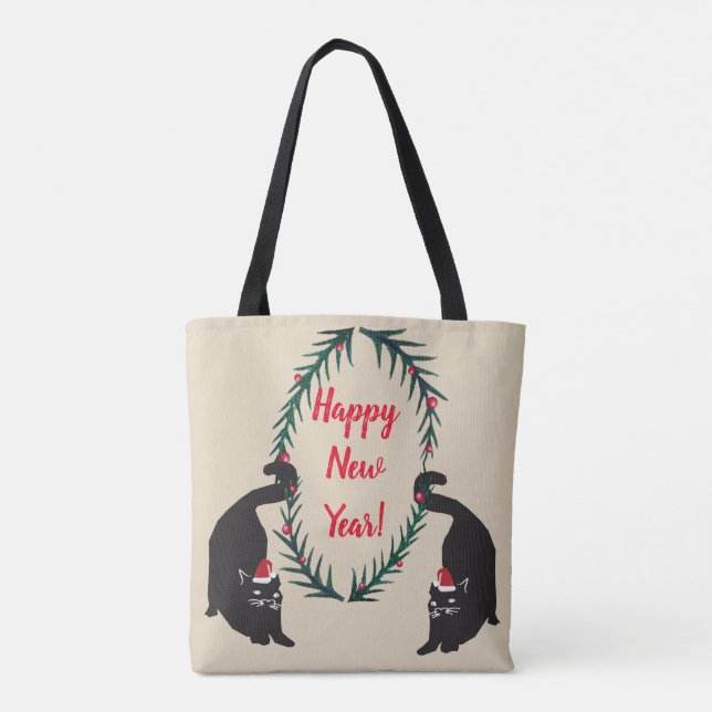 Bolso De Tela Navidades de gatos negros (Reverso)