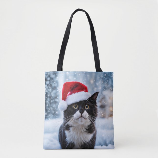 Bolso De Tela Navidades de gatos negros y blancos (Anverso)