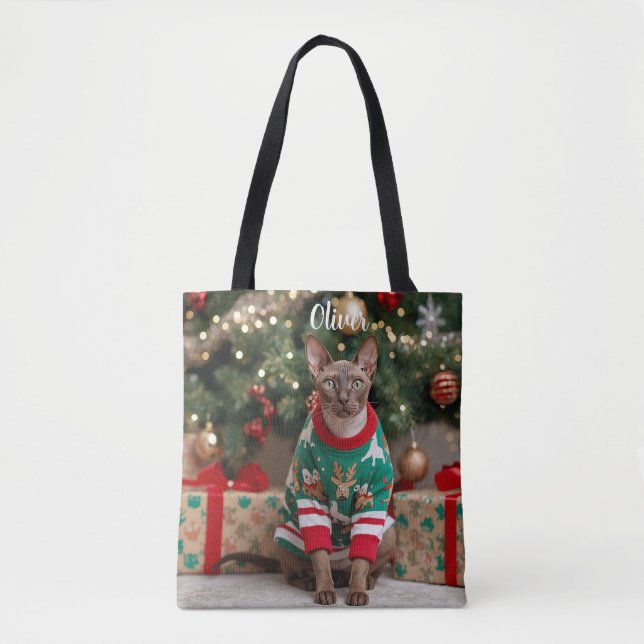 Bolso De Tela Navidades de gatos rex de Cornish personalizados (Anverso)