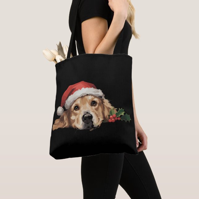 Bolso De Tela Navidades de Golden Retriever Santa Hat Dog (Detalle)