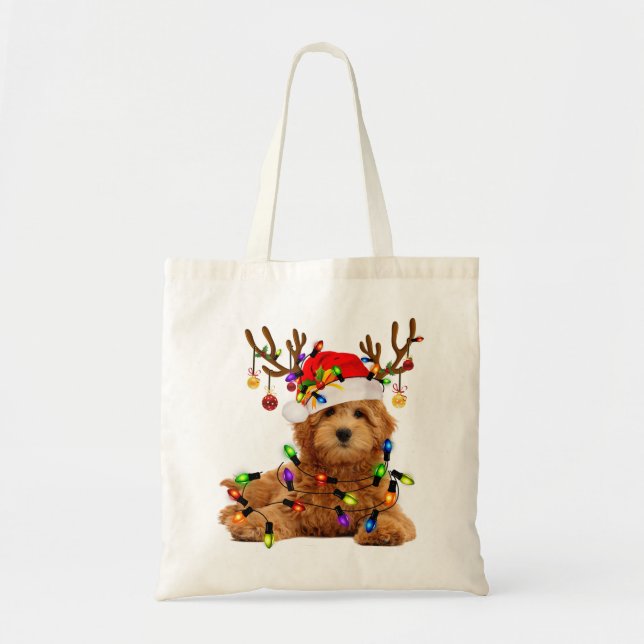 Bolso De Tela Navidades de goldendoodle navidades de renos luces (Frente)