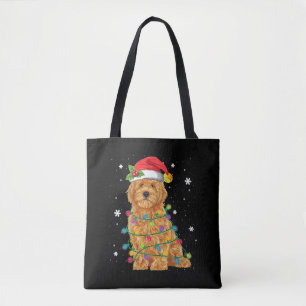 Bolso De Tela Navidades de Goldendoodle Santa Hat Fairy Lights