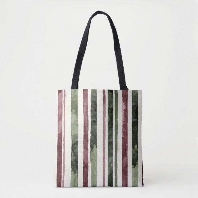 Bolso De Tela Navidades de Green Burgundy Stripes (Anverso)
