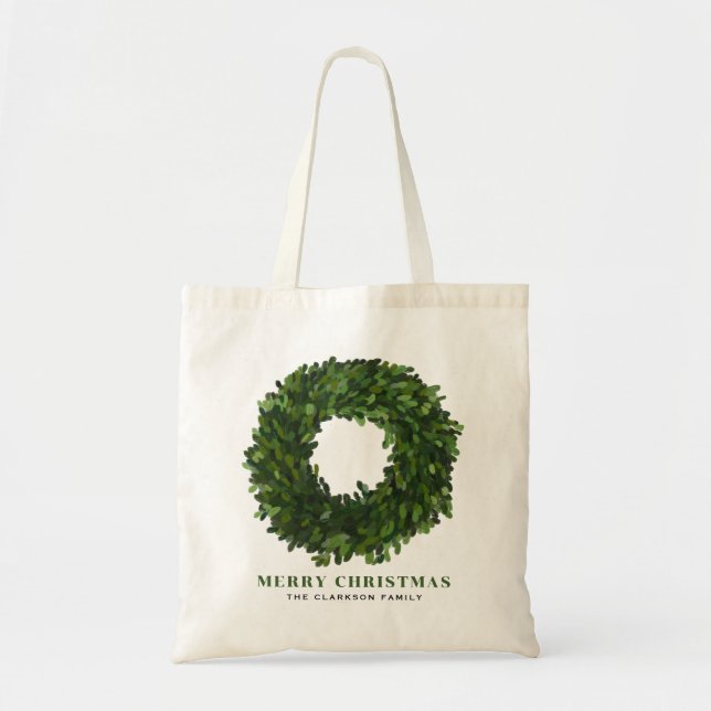 Bolso De Tela Navidades de guirnaldas de Boxwood pintadas a mano (Frente)