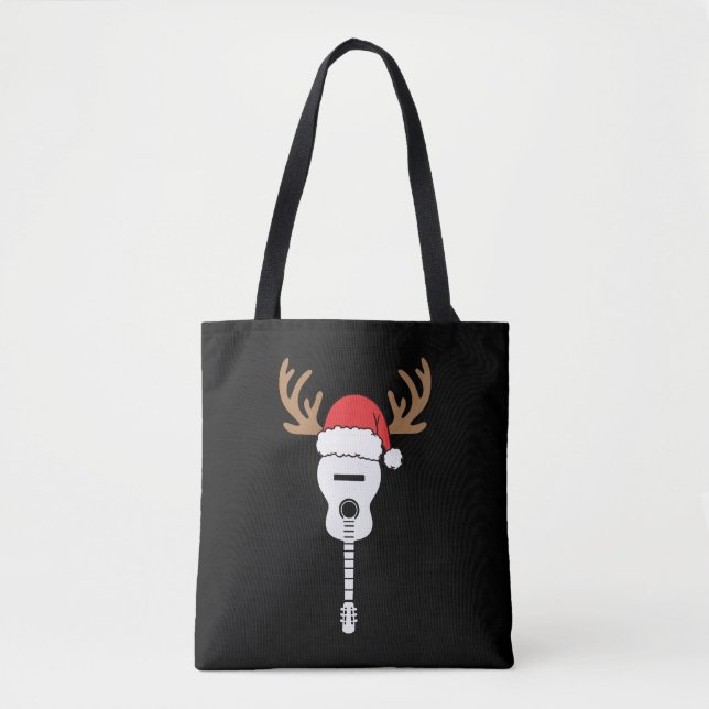 Bolso De Tela Navidades de guitarra renos de Santa Hat (Anverso)