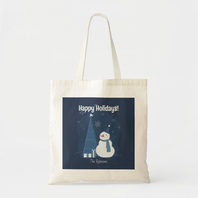Bolso De Tela Navidades de invierno blancos dan ideas azul vinta (Frente)