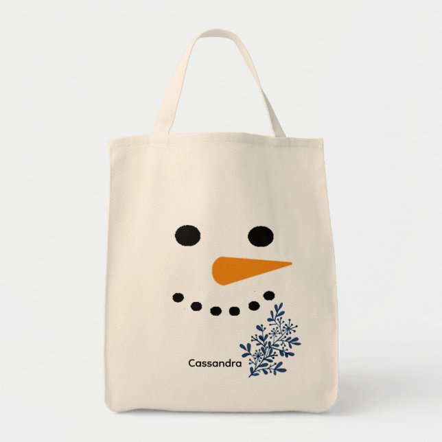 Bolso De Tela Navidades de invierno cute Snowman Face (Frente)