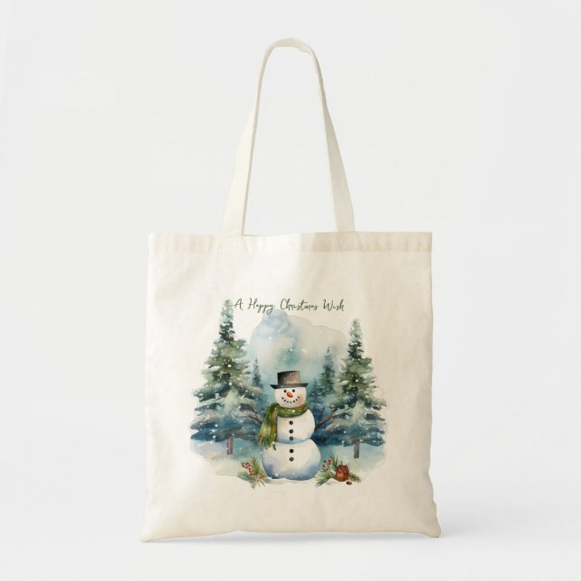 Bolso De Tela Navidades de invierno de Snowmen Pine Wood (Frente)