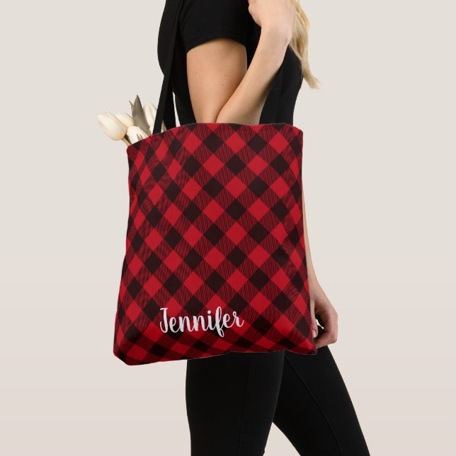 Bolso De Tela Navidades de invierno negros y rojos de búfalo (Detalle)