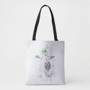 Bolso De Tela Navidades de Keeshond Snowman pinta arte de perro