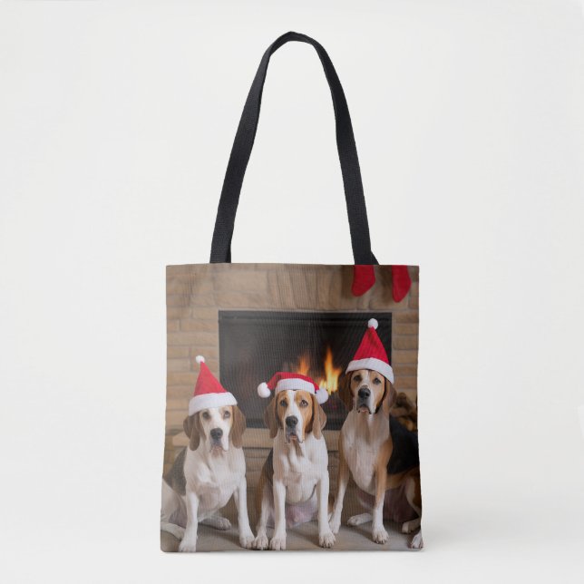 Bolso De Tela Navidades de la chimenea de Foxhound inglesa (Anverso)