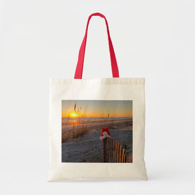 Bolso De Tela Navidades de la escena de la playa (Frente)