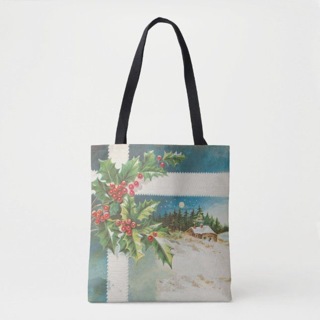 Bolso De Tela Navidades de la escena Holly Snow Winter (Anverso)