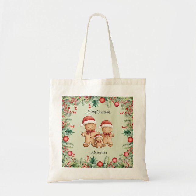 Bolso De Tela Navidades de la familia Cute Gingerbread Cookie (Frente)