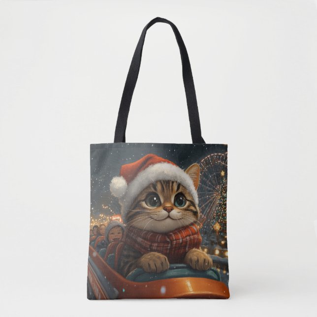 Bolso De Tela Navidades de la montaña rusa del gato de Bengala (Anverso)