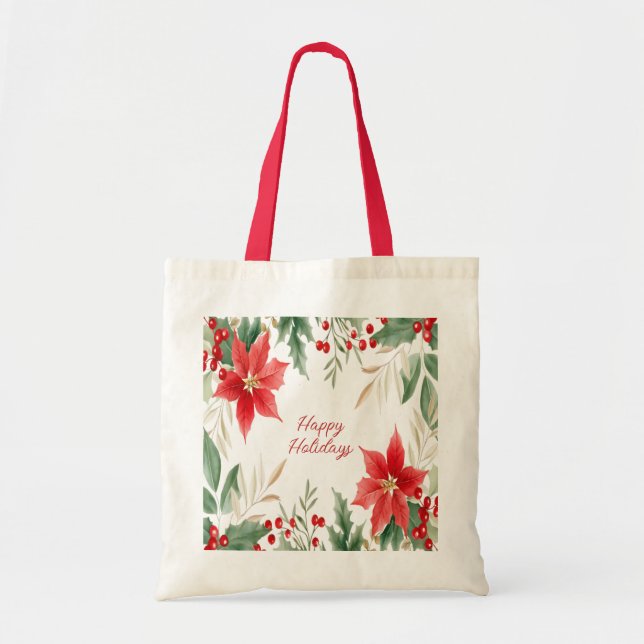 Bolso De Tela Navidades de la Poinsettia Roja Holiday Tote Bag (Frente)