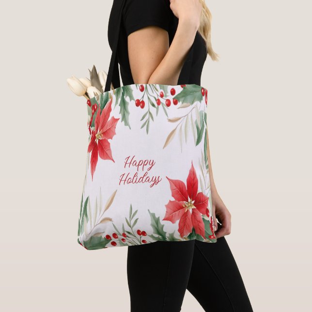 Bolso De Tela Navidades de la Poinsettia Roja Holiday Tote Bag (Detalle)