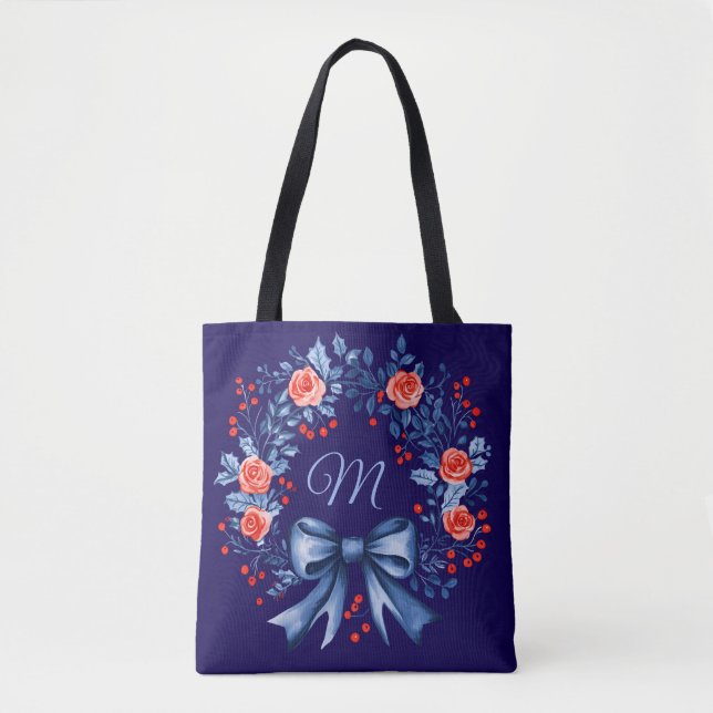 Bolso De Tela Navidades de la Rosa Roja Azul Monograma (Anverso)