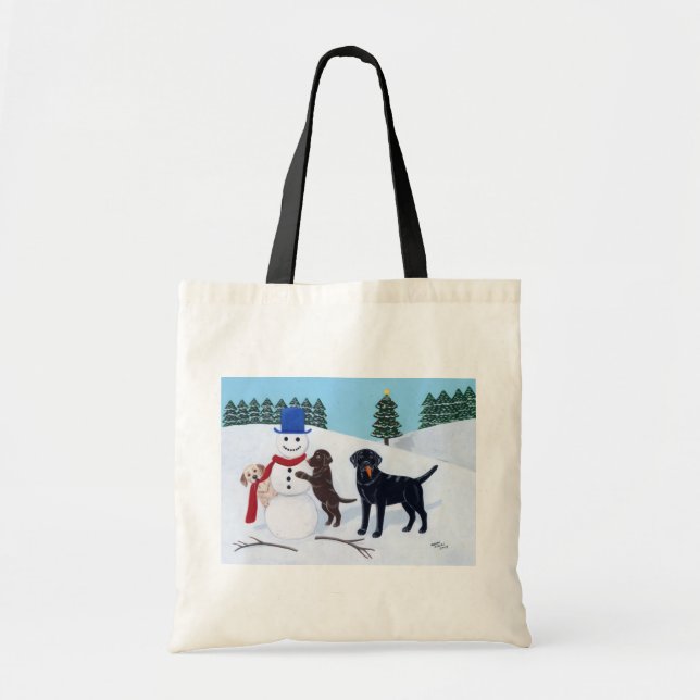 Bolso De Tela Navidades de Labrador con Snowman (Frente)