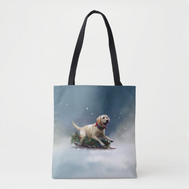 Bolso De Tela Navidades de Labrador en invierno (Anverso)