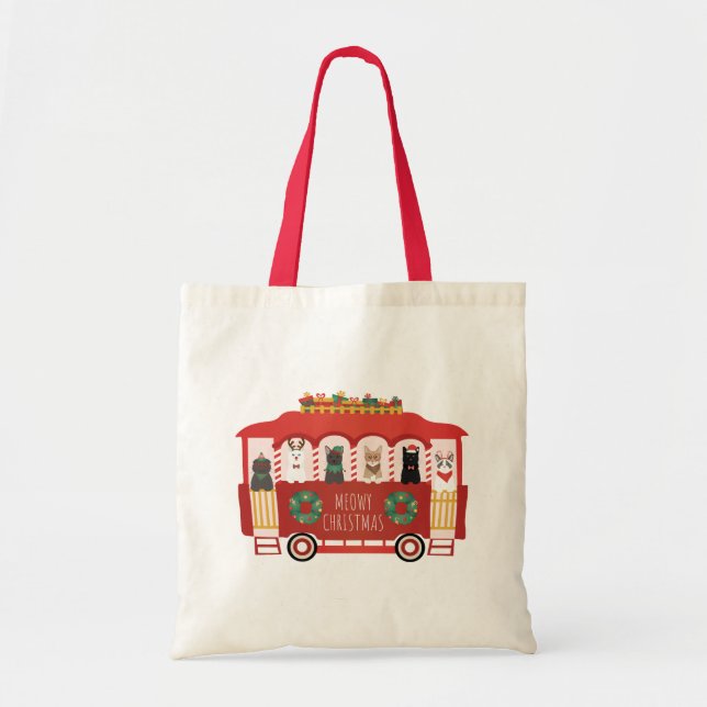 Bolso De Tela Navidades de los gatos Trolly Meowy (Frente)