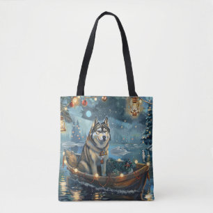 Bolso De Tela Navidades de Malamute de Alaska en un viaje festiv
