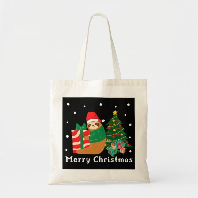 Bolso De Tela Navidades de Merry Christmas Sloth (Frente)
