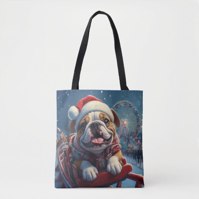 Bolso De Tela Navidades de montaña rusa de bulldog (Anverso)