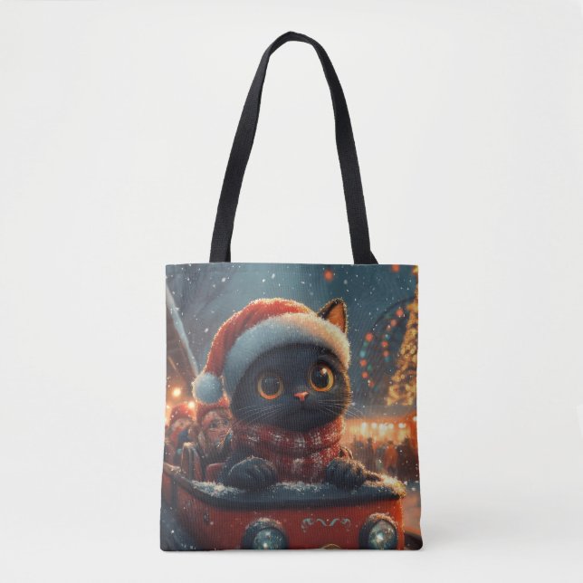Bolso De Tela Navidades de montaña rusa de rollo de gato negro (Anverso)