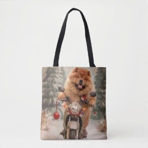 Bolso De Tela Navidades de motocicleta Chow Chow Dog Riding