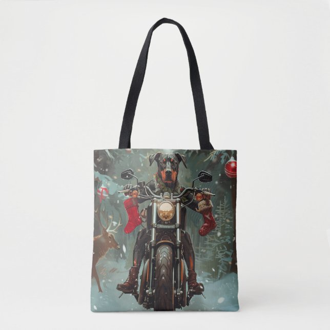 Bolso De Tela Navidades de motocicleta Doberman Dog Riding (Anverso)