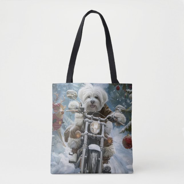 Bolso De Tela Navidades de motocicletas Coton De Tulear (Anverso)
