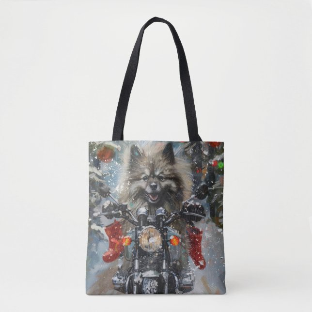 Bolso De Tela Navidades de motocicletas Keeshond Dog Riding (Anverso)