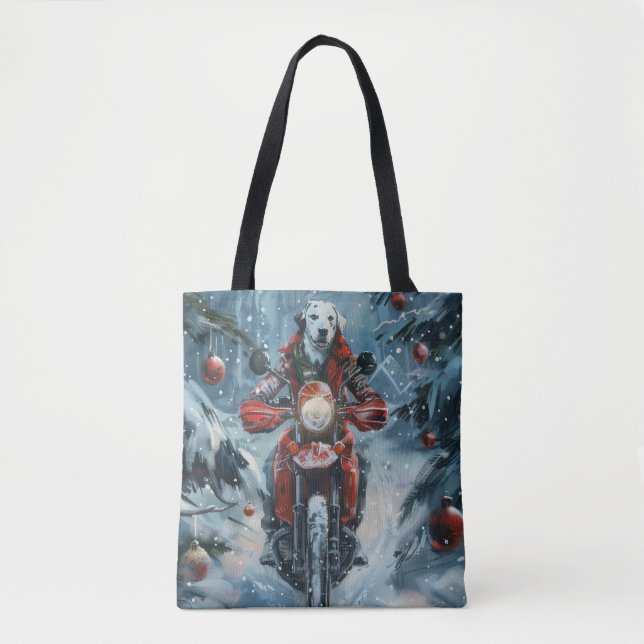 Bolso De Tela Navidades de motociclismo de perros de Dalmacia (Anverso)