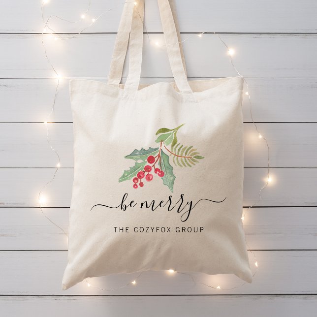 Bolso De Tela Navidades de negocios Vegetación acuática (Business Christmas Watercolor Greenery Tote Bag)