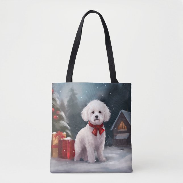 Bolso De Tela Navidades de Nieve de Bichon Frise Dog (Anverso)