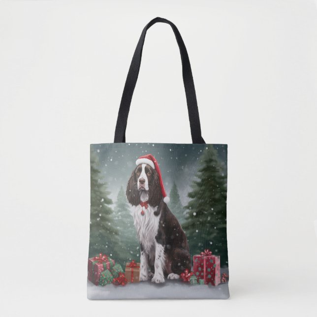 Bolso De Tela Navidades de nieve de Springer Spaniel Dog (Anverso)