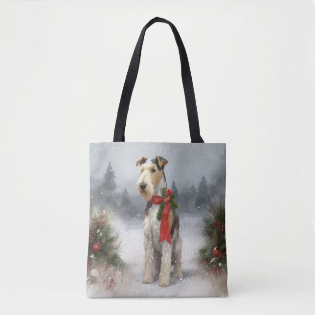 Bolso De Tela Navidades de Nieve en Wirefox Terrier Dog (Anverso)