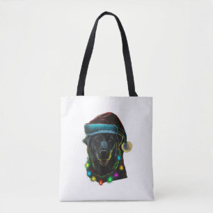 Bolso De Tela navidades de perro cómico negro Santa Hat ilumina