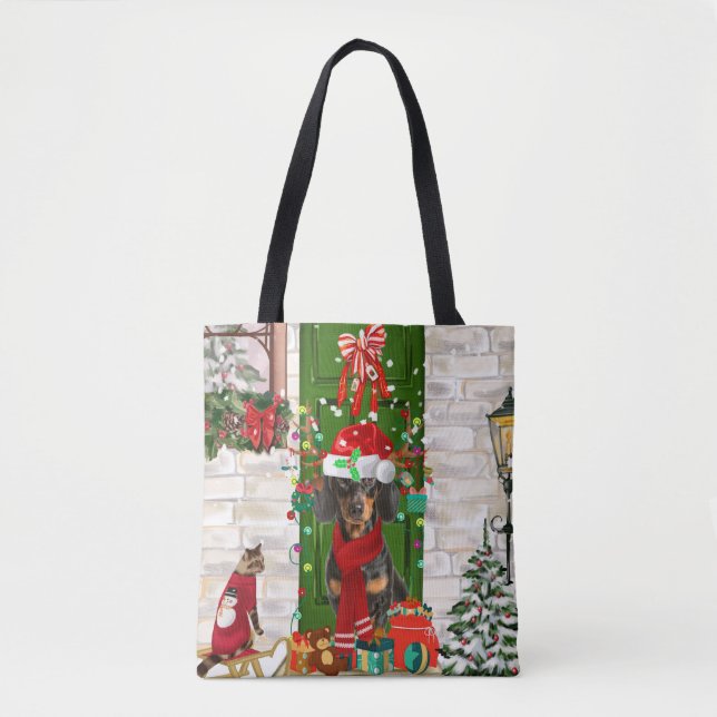 Bolso De Tela Navidades de perro de Dachshund (Anverso)