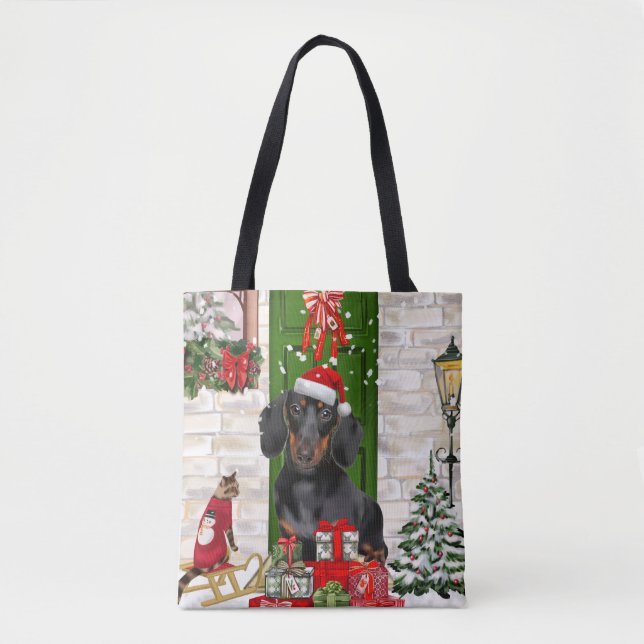 Bolso De Tela Navidades de perro de Dachshund (Anverso)