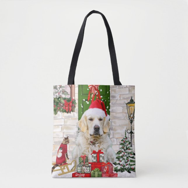 Bolso De Tela Navidades de perro de Golden Retriever (Anverso)