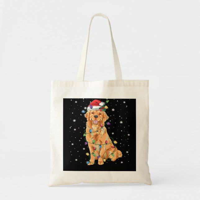 Bolso De Tela Navidades de perro de Golden Retriever iluminan Sa (Frente)