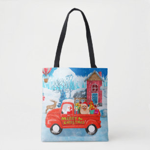 Bolso De Tela Navidades de perro de Pomerania: Nieve en camión