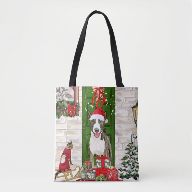 Bolso De Tela Navidades de Perros de Bull Terrier (Anverso)