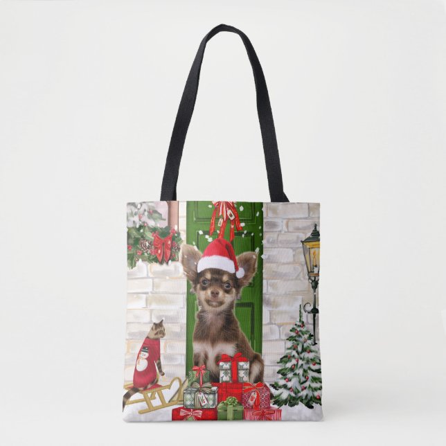 Bolso De Tela Navidades de perros de Chihuahua (Anverso)