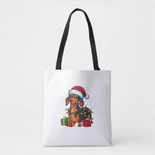 Bolso De Tela Navidades de perros de Santa Hat Dachshund que ilu